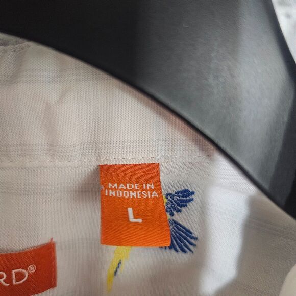 Tori Richard Bird Print Cotton Button Up Men's Sz Large White Embroidered McCaws - Picture 3 of 13